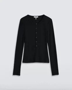 Ru0026B The Knit Rib Henley in Black