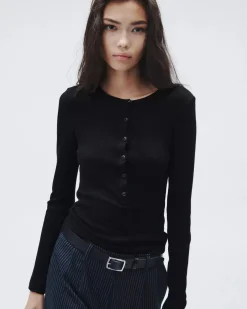 Ru0026B The Knit Rib Henley in Black