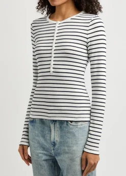 Ru0026B The Knit Stripe Henley in White Multi