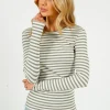 SLF Anna LS Crew in Vetiver, Snow White Stripe
