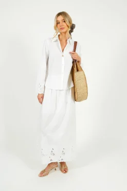 SLF Dahlia Broiderie Ankle Skirt in White