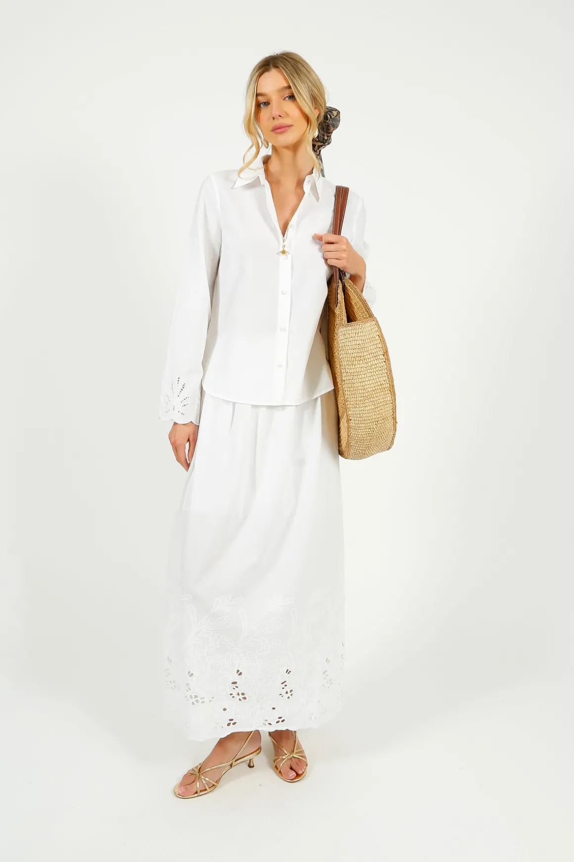 SLF Dahlia Broiderie Ankle Skirt in White