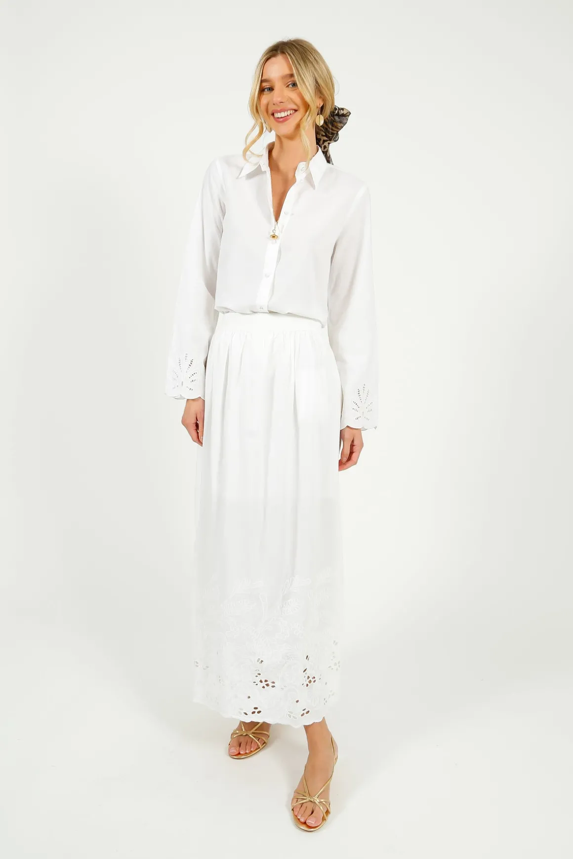 SLF Dahlia Broiderie Ankle Skirt in White