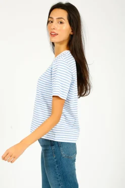 SLF Essential SS Boxy Striped Tee in Cornflower, White