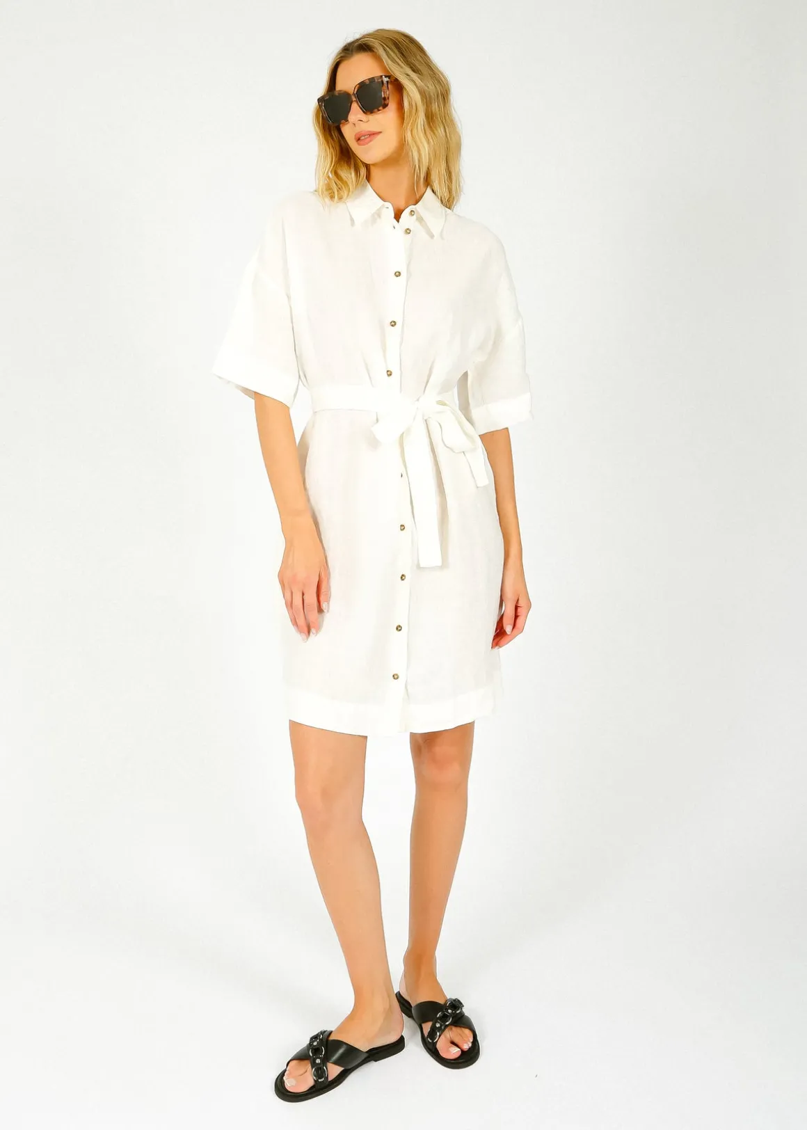 SLF Linnie Linen Shirt Dress in White