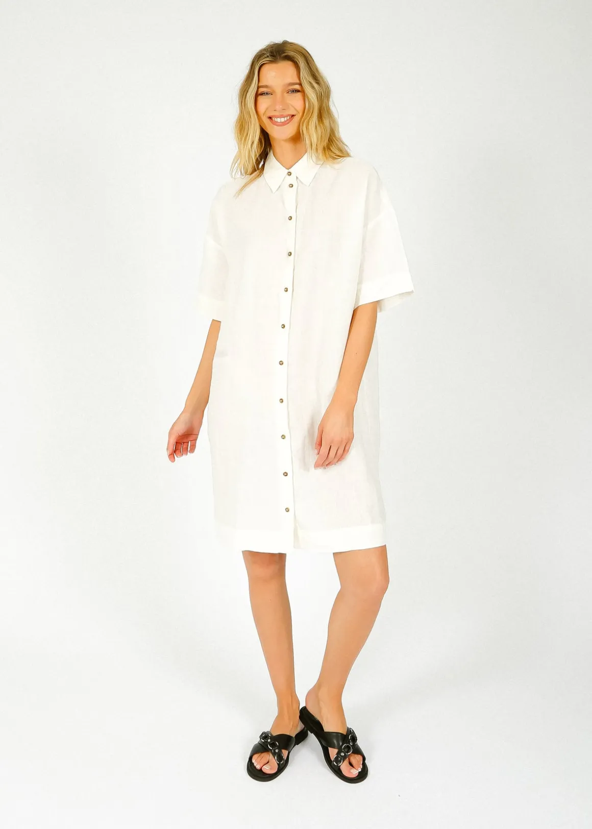 SLF Linnie Linen Shirt Dress in White