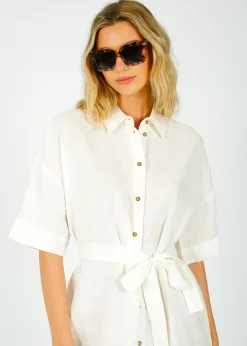 SLF Linnie Linen Shirt Dress in White
