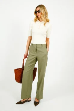 SLF Tania Rita Wide Fit Linen Trousers in Vetiver