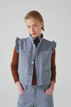 Su0026M Pablo Waitscoat in Washed Denim Stripe