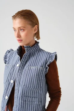 Su0026M Pablo Waitscoat in Washed Denim Stripe