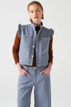 Su0026M Pablo Waitscoat in Washed Denim Stripe