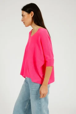 VK Katji V Neck Half Sleeve Knit in Hot Pink